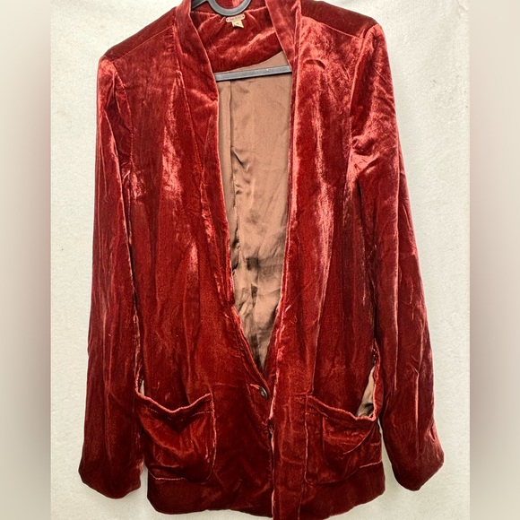 Free people burnt orange rust crush velvet woman's one button jacket sz MED - Picture 2 of 13